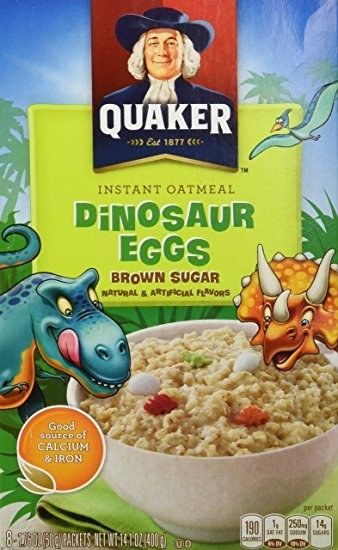 Oatmeal was way more fun (and delicious) with brown sugar and dinosaur eggs that were kind of squishy in your mouth. Dinosaur Egg Oatmeal, Quaker Instant Oatmeal, Dino Eggs, Party Food Labels, Instant Oats, Hot Cereal, Instant Oatmeal, Dinosaur Eggs, Food Tent