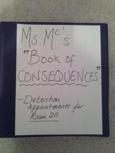 Mrs McInerney's detention book - some really  great ideas for organising detentions! Detention Classroom Decor, Detention Room School, School Detention Room, Middle School Detention Ideas, Detention Room, In School Suspension Classroom Decor, In School Suspension Classroom Ideas, Discourse In The Classroom, Classroom Consequences Elementary