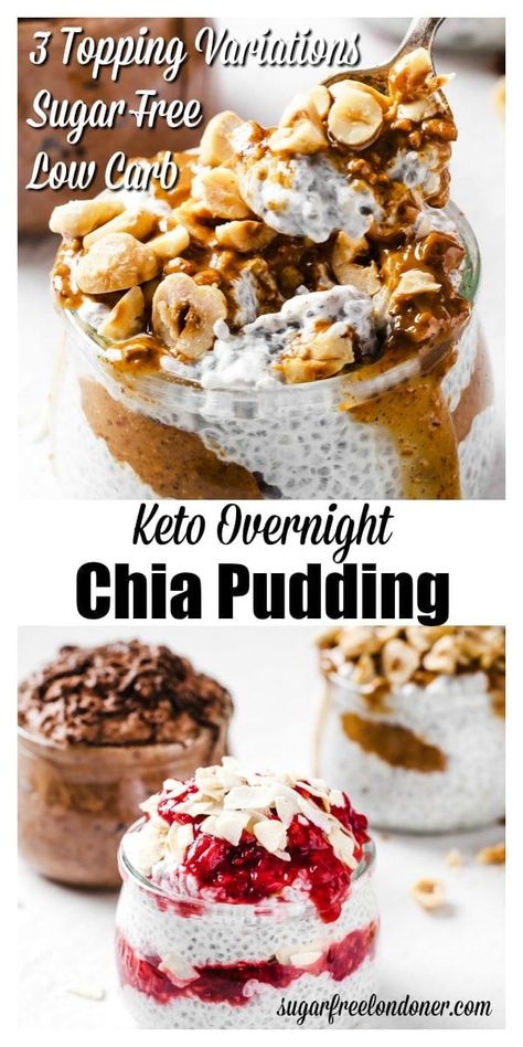 Overnight chia pudding is a delicious and easy way to meal-prep your weekday breakfast. In this post you'll find a basic creamy keto chia pudding recipe and three topping variations with fully calculated macros and net carbs. Nutty, chocolatey or fruity - which one will you choose? Overnight Chia Pudding, Overnight Chia, Keto Chia Pudding, Chia Pudding Recipe, Cheesecake Oreo, Chia Seed Recipes Pudding, Weekday Breakfast, Breakfast Low Carb, Chia Seed Recipes