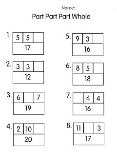 Mrs. T's First Grade Class: Part Part Part Whole Worksheet Number, Part Part Whole, Math Enrichment, Math Number Sense, Number Bonds, Math Instruction, 2 Number, Singapore Math, Math Practice