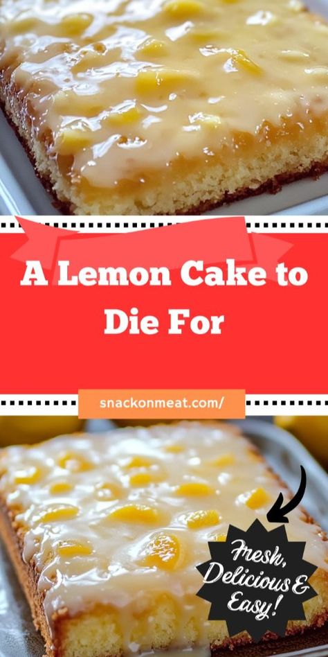 Savor the bright zest and sweetness of A Lemon Cake to Die For—moist, fluffy, and drizzled with a tangy lemon glaze. This delightful dessert is perfect for citrus lovers, whether you're impressing guests or indulging in a little slice of sunshine at home. #LemonCake #CitrusDessert #BakingJoy Fluffy Lemon Cake Recipe, Cake Receipe, Citrus Desserts, Easy Home Recipes, Sunshine Cake, Lemon Cake Mixes, Lemon Cake Recipe, Warm Cake, Lemon Pudding