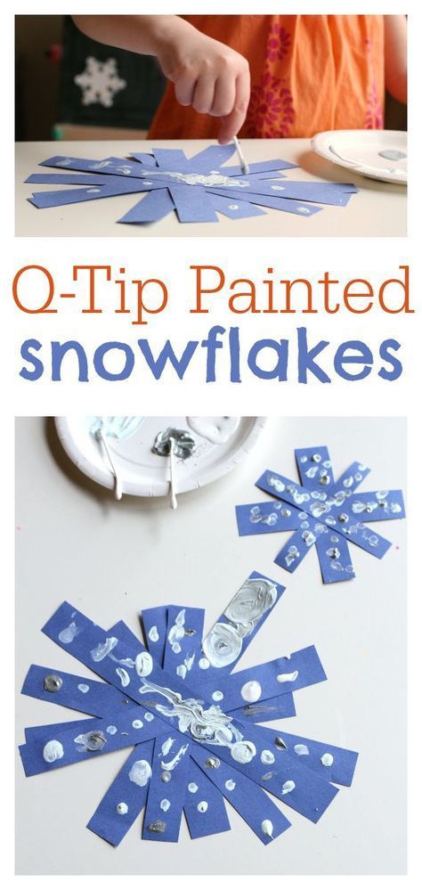 Q-tip painted snowflakes. Fun winter craft for preschool. Winter Lesson Plan, Fun Winter Crafts, January Crafts, Snowflake Craft, Simple Snowflake, Winter Preschool, Daycare Crafts, Winter Crafts For Kids, Preschool Christmas