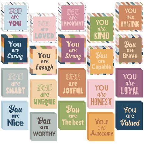 PRICES MAY VARY. Satisfy Your Decoration Needs: the package you will receive comes with 60 pieces of positive affirmations accents with 20 designs, 3 pieces for each design; The abundant quantity and various designs can meet your decoration and replacement needs for your classroom Proper Size: our classroom positive sayings accents measure approx. 5.51 x 5.12 inches/ 14 x 13 cm; The appropriate size allows you to combine them together or decorate them individually according to your decoration ne Bulletin Board Accessories, School Lunch Notes, Office Nursery, Art Quotes Inspirational, Motivational Wall Art, Quote Cards, Lesson Quotes, Life Lesson Quotes, Classroom Decor