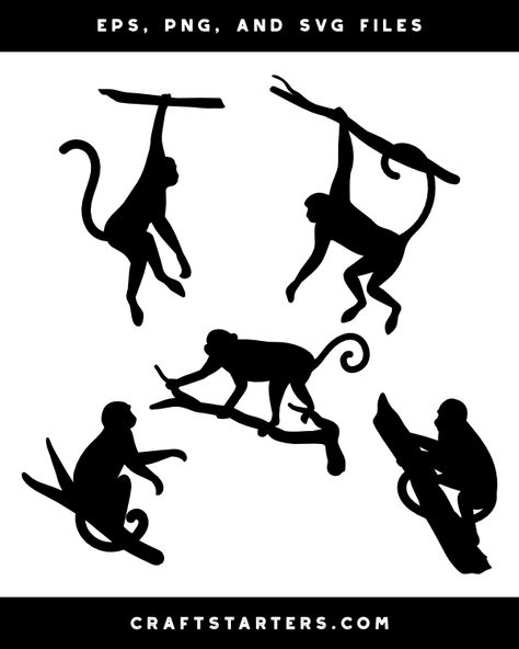 Monkey Stencil, Kids Jungle Bedroom, Monkey In Tree, Monkey Silhouette, Tiger Stencil, Jungle Vbs, Vbs Jungle, Swinging Monkey, Puppet Stage