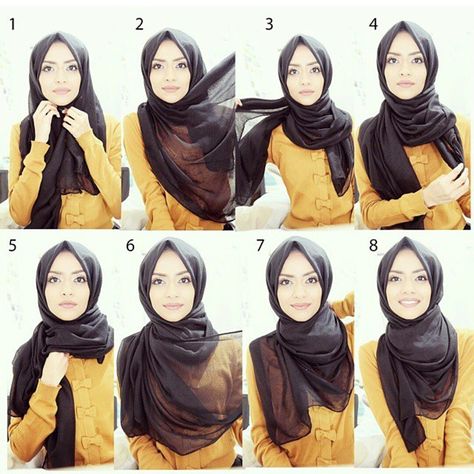 Another simple everyday Hijab tutorial by the beautiful @taslim_r inspired by @hijabiinspirations #HashtagModesty Square Hijab Tutorial, Classy Hijab, Hijab Stile, How To Wear Hijab, Tutorial Hijab Pashmina, Simple Hijab Tutorial, Hijab Simple, Black Hijab, Turban Hijab