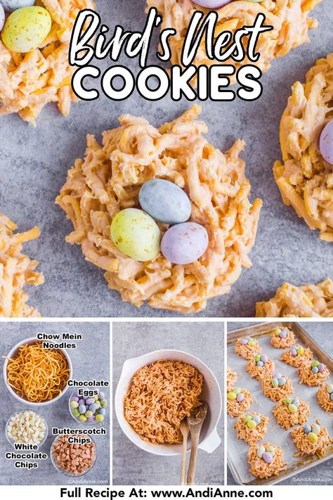 Bird Nest Cookies Chow Mein, Birds Nest Dessert, Chocolate Birds Nest Recipe, Bird Nest Cookies, Easter Candy Recipes, Birds Nest Cookies, Cookies 2023, Yogurt Covered Raisins, Easter Egg Nest