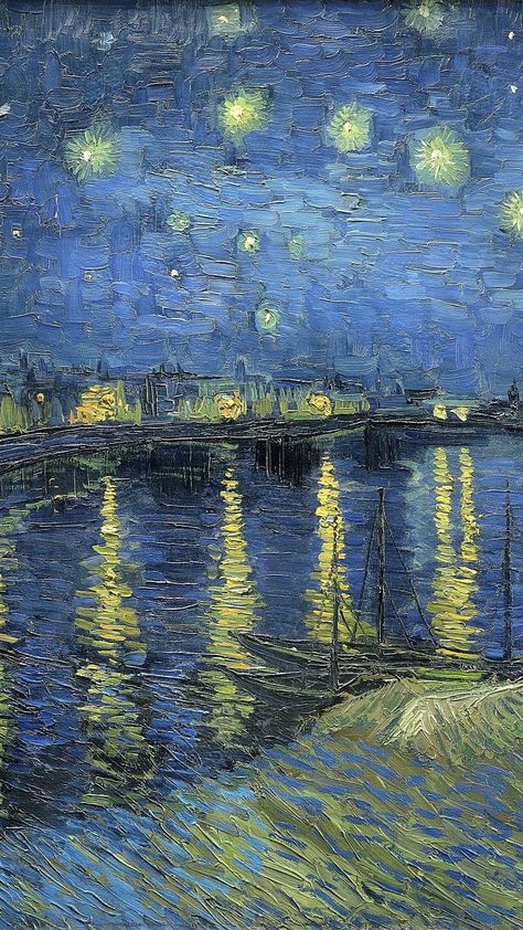 Van Gogh iPhone wallpaper, HD background, Starry Night Over the Rhone | free image by rawpixel.com / Gade Van Gogh Iphone Wallpaper, Monet Wallpaper, Art Klimt, Starry Night Over The Rhone, Van Gogh Wallpaper, Starry Night Wallpaper, Claude Monet Water Lilies, Iphone Wallpaper Hd, Claude Monet Paintings