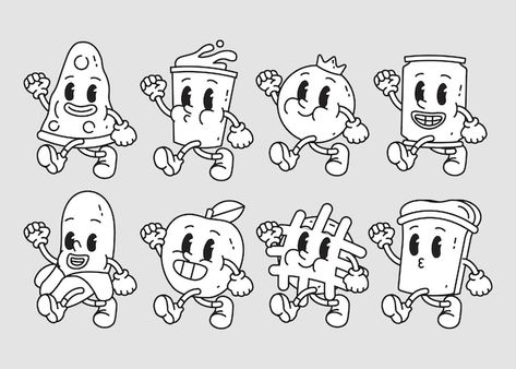 Rubber Hose Reference, 1940s Cartoons Style, Retro Cartoon Art Style, Rubberhose Character Design, Retro Cartoons Aesthetic, Rubber Hose Style Art, Running Character, Rubberhose Style, Retro Character Design