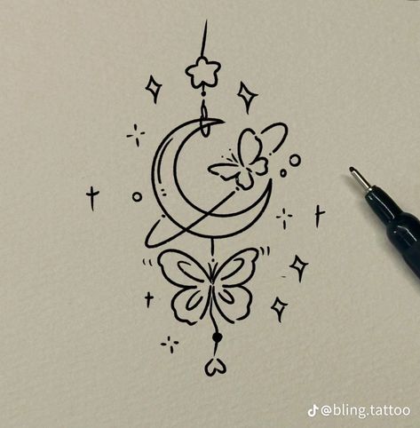 Moon Doodles Aesthetic, Draw Decoration Ideas, Small Moth Drawing, Aesthetic Doodles Wallpaper, Star And Moon Drawing, Moon Butterfly Aesthetic, Star Vs Forces Of Evil Tattoo, Cute Little Doodles Aesthetic, Easy Drawing Designs