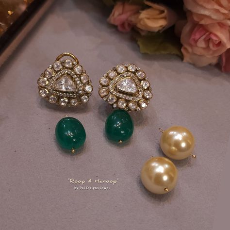 Roop & haroop moissanite polki studs Victorian Jewellery Designs, Polki Tops, Polki Studs, Moissanite Jewellery, Heavy Jewellery, Saree Function, Gold Earrings Models, Polki Earrings, Antique Jewellery Designs