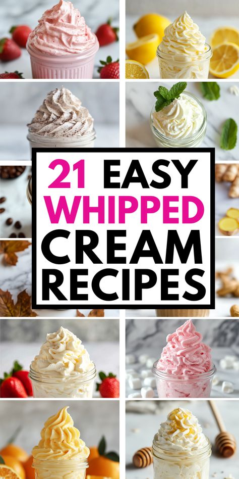 21 Easy Whipped Cream Recipes - Scoop & Sprinkle Cream Cheese And Whipped Cream Desserts, Whip Cream Recipe, Whipping Cream Recipe, Whipped Cream Dispenser Recipe, Orange Whipped Cream, Easy Whipped Cream Recipe, Whipped Cream Recipes, Best Whipped Cream, Easy Whipped Cream