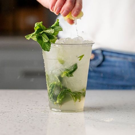 Basil + Mint “Mojito” Mocktail Recipe - Chinet® Mint Mojito Mocktail, Mock Cocktails, Mojito Drink, Mojito Mocktail, Mint Simple Syrup, Mint Mojito, Lemon Mint, Mint Tea, Mocktail Recipe