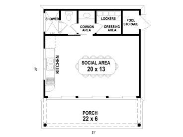 Floor Plan, 006P-0009 Pool House Ideas Floor Plans, Pool House Layout, Pool House Floor Plans, Small Pool House, Backyard Pool House, Small Pool Houses, Pool Building, Pool Guest House, Guest House Plans