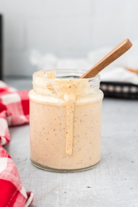 Alabama white sauce is the most versatile, tangy, flavor-packed white sauce that complements anything it touches whether it be drizzled, dipped, or dunked. Mcdonalds Honey Mustard Recipe, Chocolate Chip Frappe, Honey Mustard Sauce Recipe, Spicy Mayo Recipe, Alabama White Sauce, Honey Mustard Recipes, Comeback Sauce, Fed And Fit, Remoulade Sauce