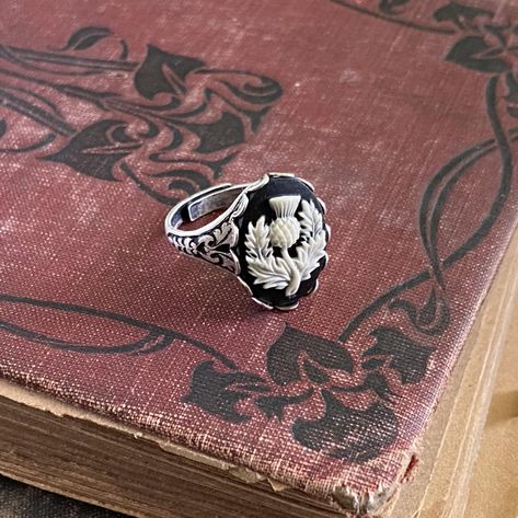 Scottish Thistle Cameo Ring Vintage Style Adjustable | Etsy Scottish Wedding Rings, Taurus Ring, Thistles Art, Thistle Ring, Butterfly Fashion, February Birthday, Scottish Thistle, Cameo Ring, Oak Leaf