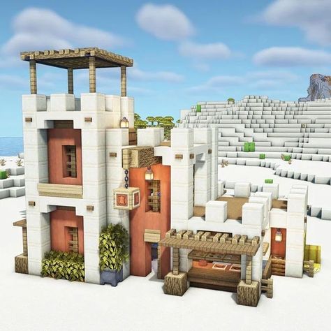 Minecraft Desert House, Minecraft Oasis, Rumah Minecraft Sederhana, Minecraft Structures, Minecraft Interior Design, Desert House, Bangunan Minecraft, Minecraft House Plans, Minecraft Farm