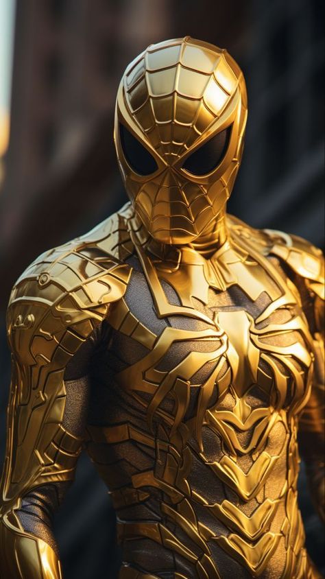 Follow for more Interesting Wallpapers<3! Spiderman Concept Suit, Gold Spiderman, All Spiderman, Marvel Statues, Image Spiderman, Image Moto, Marvel Superheroes Art, Amazing Spiderman Movie, Spiderman Artwork