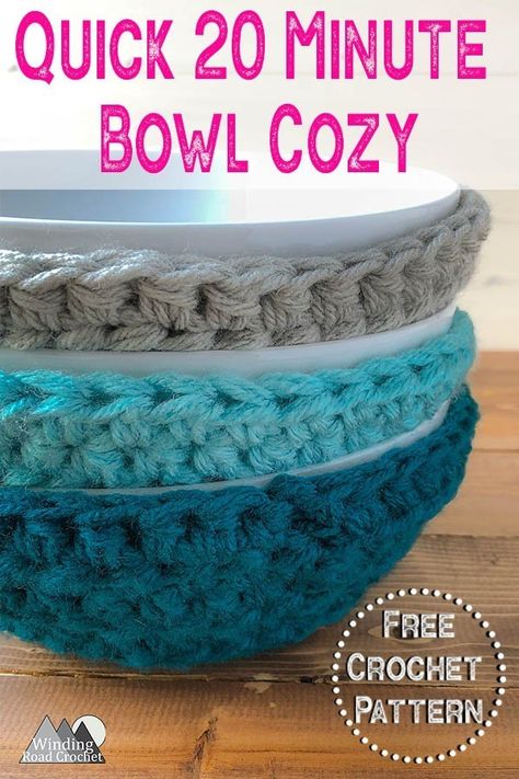 Crochet Bowl Cozy, Winding Road Crochet, Crochet Bowl, Crochet Hot Pads, Cozy Crochet Patterns, Crochet Cozy, Crochet Geek, Bowl Cozy, Stil Boho