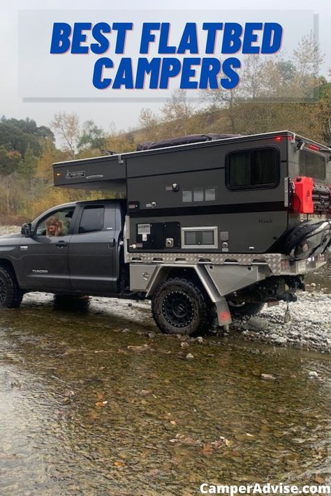 In this article, I have listed 6 Best Flatbed Campers. These Flatbed Truck Campers are listed with their floorplans and specifications with features. Flatbed Camper Diy, Flat Bed Truck Camper, Flatbed Truck Camper, Overland Truck Camper, Hunting Vehicles, Flatbed Truck Ideas, Flatbed Camper, Apocalyptic Vehicles, Flatbed Truck Beds