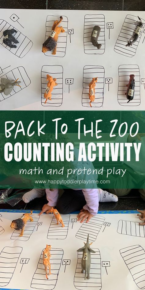 Back to the Zoo Counting Activity - HAPPY TODDLER PLAYTIME Dear Zoo Activities, Zoo Activities Preschool, Zoo Animal Activities, Jungle Activities, Zoo Preschool, Easy Math Activities, Zoo Animal Crafts, Easy Math, Zoo Activities