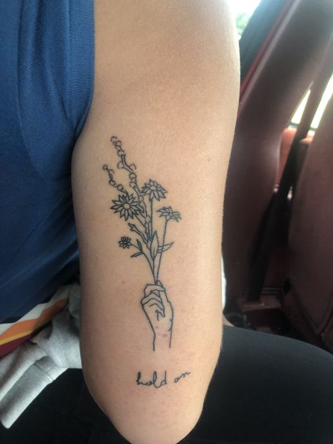 hold on flower tattoo Dark Horse, Garrett Weber not original design Plucking Flowers, Rain Cloud Tattoos, Tattoos Sayings, Cloud Tattoo Design, Rad Tattoos, Flower Typography, Flower Shoulder Tattoo, Tattoo Dark, Reinventing Myself