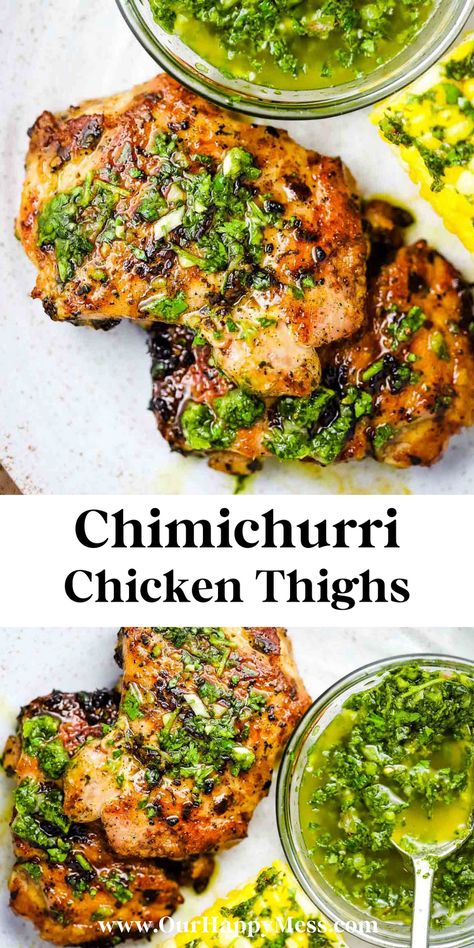 Chimichurri Chicken Thighs, Grill Dinners, Chimichurri Chicken, Summer Chicken, Grill Chicken, Weekly Dinner, Grilled Chicken Thighs, Simple Chicken, Chimichurri Sauce