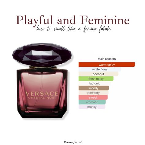 Feminine perfumes, Versace, beauty, cosmetics, fragrances, crystal noir Femme Fatale Perfume, Perfume Coconut, Versace Crystal Noir, Spicy Perfume, Crystal Noir, Coconut Perfume, Feminine Perfume, Versace Perfume, Rose Scented Products