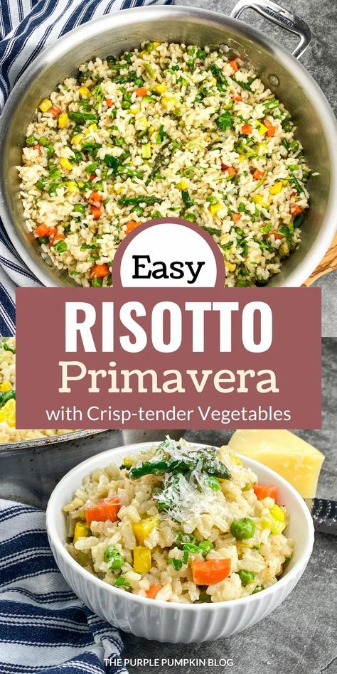 Risotto Primavera is a satisfying recipe that features a traditional “stand-and-stir” style of risotto complemented by a delicious blend of crisp-tender sautéed vegetables. A mix of onion, peas, carrots, asparagus, yellow squash, and zucchini adds an appealing pop of color, texture, and flavor to the delicious base of creamy risotto. Cauliflower And Broccoli Cheese, Family Lunch Recipes, Easy Risotto, Family Breakfast Recipes, Cheap Dinner Recipes, Healthy Family Meals, Sauteed Vegetables, Family Dinner Recipes, Best Dinner Recipes