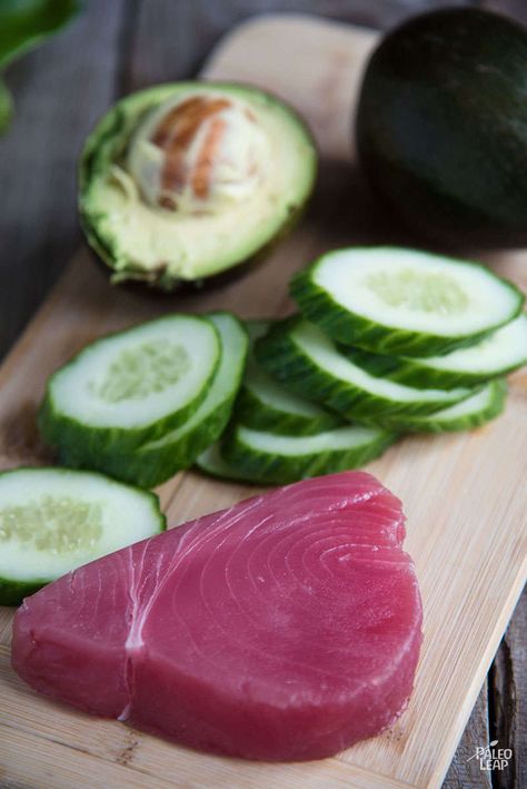 Tuna Bites preparation Tuna And Cucumber, Cucumber Bites Appetizers, Tuna Bites, Tuna Tower, Tuna Cucumber, Fancy Appetizers, Cucumber Bites, Spicy Tuna, Appetizer Bites