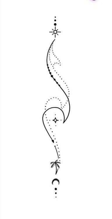 Pretty Witch Tattoo Ideas, Moon Boho Tattoo, Black And White Tattoos For Women, Ocean Themed Tattoos For Women, Penanda Buku, Line Art Tattoos, Dainty Tattoos, Spine Tattoos, Art Tattoos