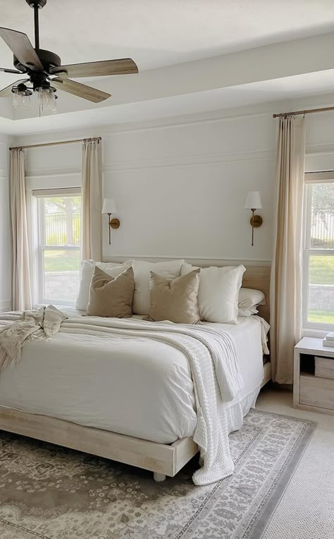 Bedroom Design Neutral, Trendy Bedroom Design, White Guest Bedroom, Headboards Ideas, Neutral Guest Bedroom, Maggie Griffin Design, Griffin Design, Soft Sheets, Tufted Headboards