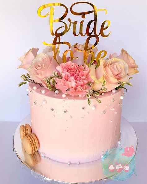 Bridal shower cake for a beautiful bride to be. 🌸💍🌹 It’s a coffee flavor cake. Fillings: white chocolate ganache with coffee, dark… Single Tier Bridal Shower Cake, Blush Bridal Shower Cake, Dusty Rose Bridal Shower Cake, Simple Bachelorette Cake Ideas, White And Gold Bridal Shower Cake, Pink Bridal Shower Cake Ideas, Simple Bridal Shower Cake, Bride To Be Cake Pink And White, Bride To Be Cakes Ideas