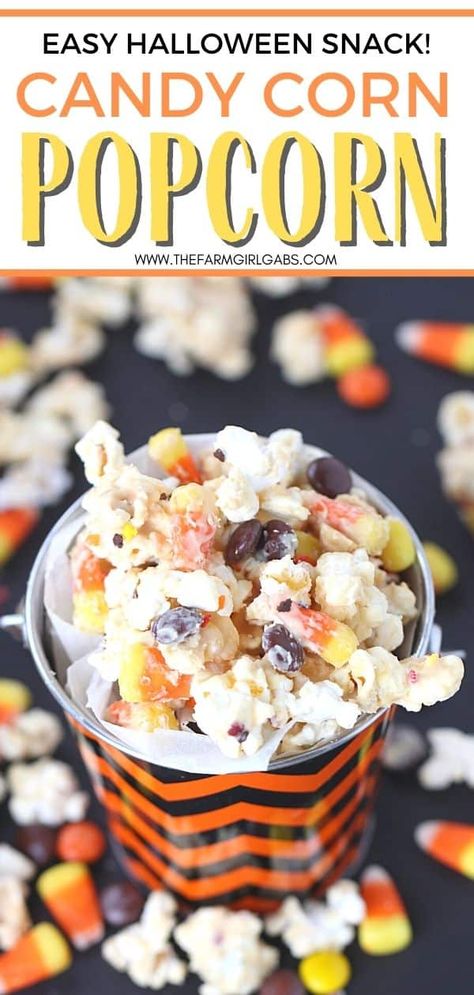 Fall White Chocolate Popcorn, White Chocolate Popcorn Halloween, Candy Corn Popcorn Recipes, Halloween Treats Candy Corn, Popcorn With Candy Corn, Melted Candy Corn Recipes, Halloween Kettle Corn, Things To Do With Candy Corn, Halloween Candy Popcorn