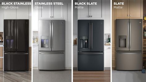 Appliance Colors, Slate Appliances Kitchen, Ge Slate Appliances, Slate Appliances, Hacks Kitchen, Ge Appliances, Kitchen Refrigerator, House Details, Kitchen Cleaning Hacks