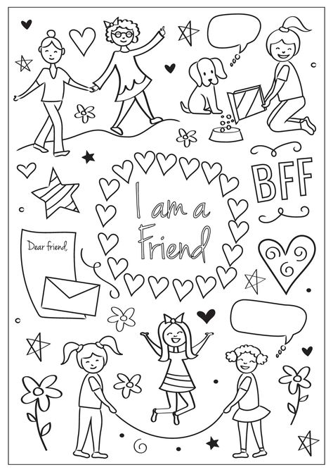 Bff Colouring Pages, Cute Doodles Friends, I Am A Friend Hat Printable, Friendship Coloring Pages Free Printable, Friendship Coloring Pages, Friend Coloring Pages, Kid Colouring, Jess Volinski, Elf 2023