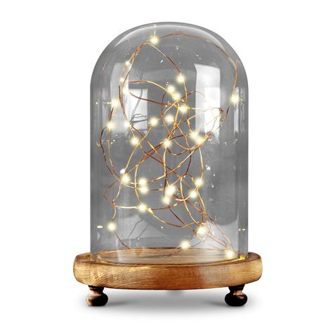 Glass Bell Jar, Glass Dome Display, Table Centerpiece Decorations, Side Table Lamps, Glass Cloche, Led Fairy Lights, Wire Lights, The Bell Jar, Dome Lighting