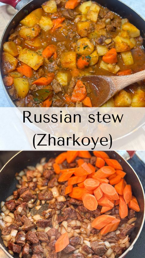 Russian Stew (Zharkoye) Russian Stew Recipes, Russian Stew, Russian Beef Stew, Beef Country Style Ribs, Slavic Recipes, Russian Breakfast, Braised Potatoes, Pork Stew Meat, Beef Cutlets