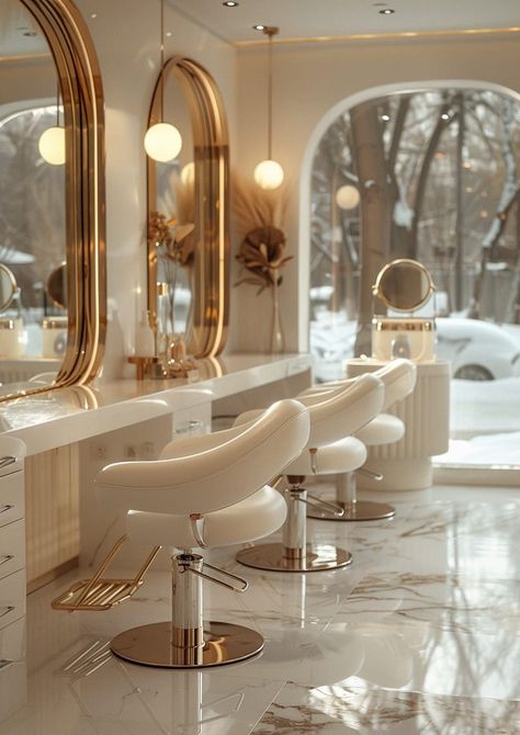 Luxury Salon Interior Design, Beauty Salon Interior Design Ideas, Salon Gold, Salon Interior Design Ideas, Salon Life, Salon Design Ideas, Nail Salon Interior Design, Beauty Salon Interior Design, Nail Salon Interior