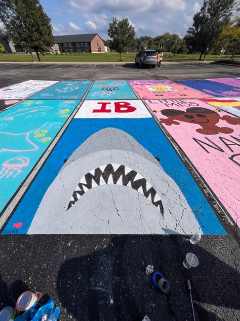 Shark Parking Spot Painting, Shark Senior Parking Spot, Senior Parking Spaces Funny, Funny Senior Parking Space Ideas, Senior Year Checklist, Senior Parking Spot Painting, Senior Spots, Year Checklist, Senior Parking Space Ideas