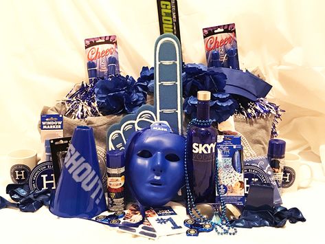 School spirit basket. School swag and school color items. Window Markers, School Swag, Raffle Basket, Housewarming Gift Baskets, Raffle Baskets, School Colors, School Spirit, Gift Baskets, Housewarming Gift