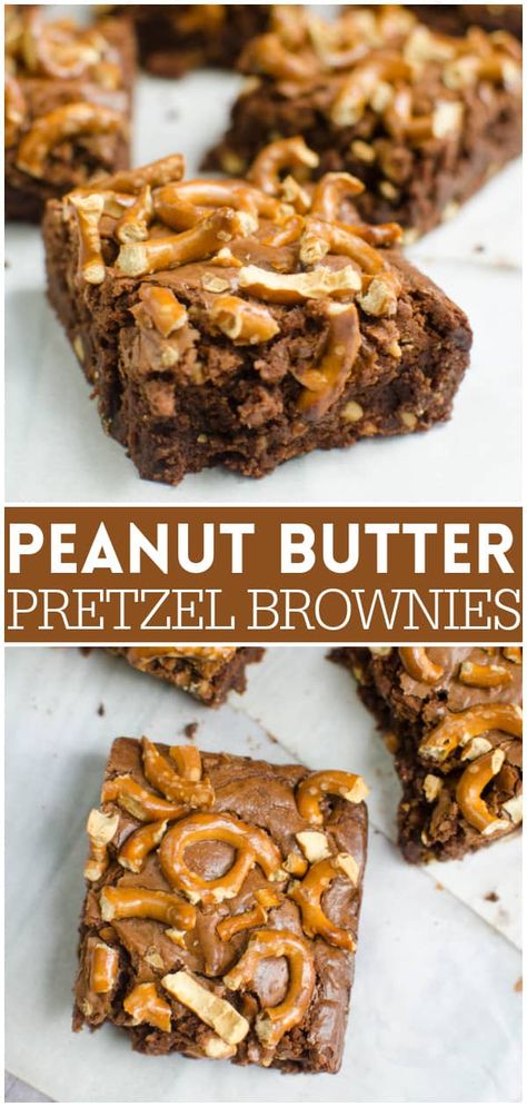 Peanut Butter Pretzel Brownies, Pretzel Brownies, Pretzel Desserts, Butter Pretzels, Crunchy Peanut Butter, Desserts Cookies, Yummy Desserts Easy, Peanut Butter Pretzel, Salty Treats