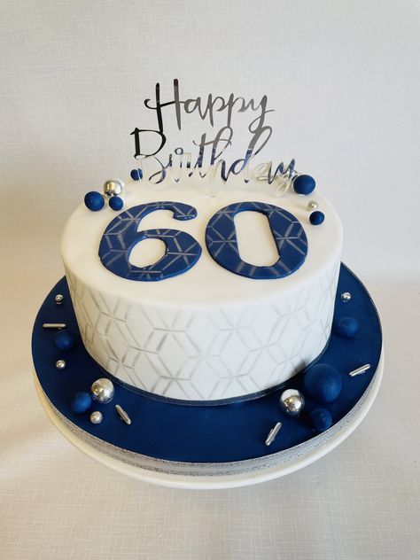 Birthday Cake 60 Men, 60 Years Birthday Cake For Men, Navy Blue And White Birthday Cake, Blue 60th Birthday Party Ideas, Navy Blue And Silver Birthday Cake, Blue 60th Birthday Cake, 60th Birthday Cake Men, 50 Birthday Cake Men, Birthday Cake For 60 Year Old Man