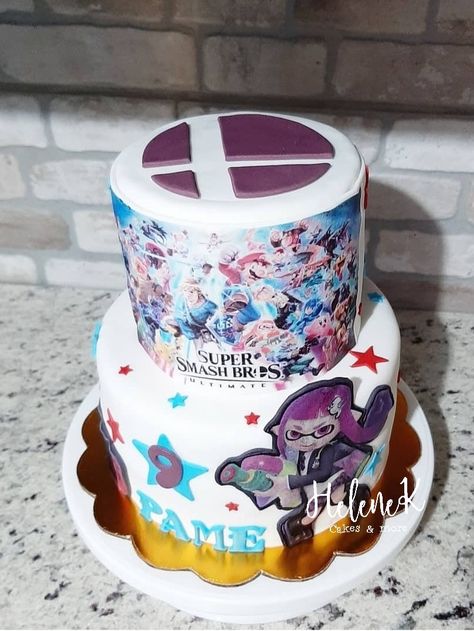 Súper Smash Bros ultimate cake Smash Bros Cake, Super Smash Bros Cake, Mario Birthday Party, Mario Birthday, Gold Dragon, Heart Cake, Birthday Love, Super Smash Bros, Smash Bros