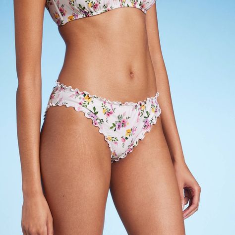 This Ruffle Cheeky Bikini Bottom from Shade & Shore™ is adorned with a ditsy floral print for extra charm. It features a low-rise, hipster silhouette with soft ruching and ruffles on the edging for a sweet finish. The stretchy fabric with elastic at the leg openings provides comfortable movement, and the opaque construction offers coverage for confident wear. Pair them with a coordinating bikini top to complete your swim style. Shade & Shore™: Found exclusively at Target. Swim Style, Orange Swimsuit, Shades For Women, Ditsy Floral Print, Swim Fashion, Swim Suit Bottoms, Cheeky Bikinis, Swimwear Outfit, Ditsy Floral