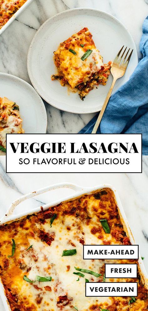 Seriously the best veggie lasagna! This meatless lasagna recipe is packed with bell pepper, zucchini and carrots, sautéed until golden on the edges. Carrots And Spinach, Vegetable Lasagna Recipe, Vegetarische Diners, Veggie Lasagne, Meatless Lasagna, Cheesy Vegetable, Resep Pasta, Resepi Biskut, Vegan Lasagna