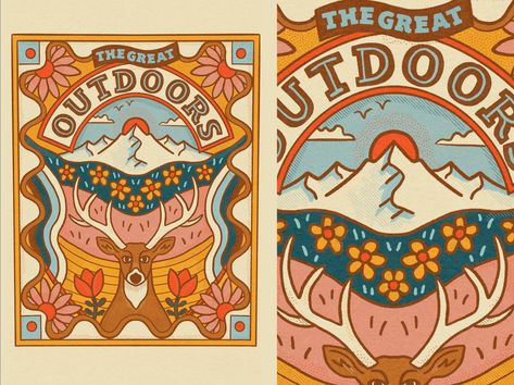 The Great Outdoors illustration by Lisa McCormick on Dribbble New York City Poster, Graphic Design Style, Mountain Illustration, Small Business Logo, Tshirt Printing Design, Glass Mosaic Art, City Poster, Custom Ink, Bohemian Art