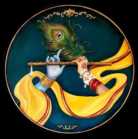 Janmashtami Painting On Canvas, Radhakrishna Lippan Art, Lord Krishna Rangoli Design, Radha Krishna Small Canvas Painting, Radha Krishna Wall Painting Ideas, Krishna Flute Peacock Feathers, Radhakrishna Rangoli, Krishna Flute Painting, Rangoli Radha Krishna