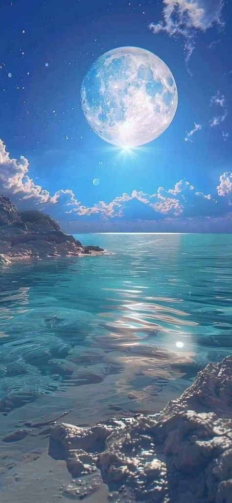 Moonlight Beach Aesthetic, Moonlight Pictures, Pretty Screensavers, Beautiful Screensavers, Sunrise Wallpaper, Most Beautiful Images, Beautiful Sea Creatures, Cloud Wallpaper, Pretty Landscapes