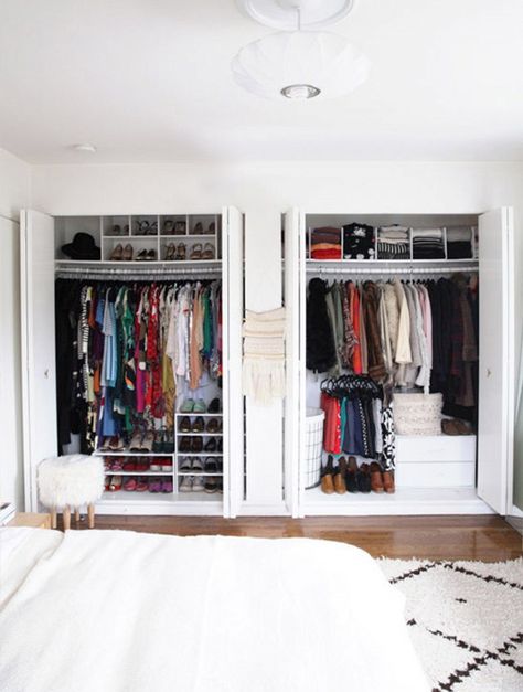 Before+and+After:+6+Inspiring+Closet+Makeovers+via+@mydomaine Double Closet Doors, Creative Closets, Double Closet, Beautiful Closets, Closet Remodel, Vanity Room, Dream Closets, Closet Makeover, Diy Closet