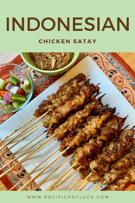 Indonesian Chicken Satay with Peanut sauce Indonesian Chicken Satay, Indonesian Peanut Sauce, Indonesian Chicken Recipe, Chicken Satay Marinade, Indonesian Satay, Satay Chicken Skewers, Balinese Recipe, Dinner For A Family, Indonesian Food Recipes